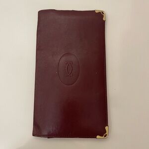 Cartier Burgundy Leather Card Holder with Gold Detail